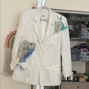 Artistic Fish Design Cream Blazer